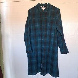 J Jill Gauzy Cotton Long Sleeve Light Flannel Check Shirt Dress SZ M